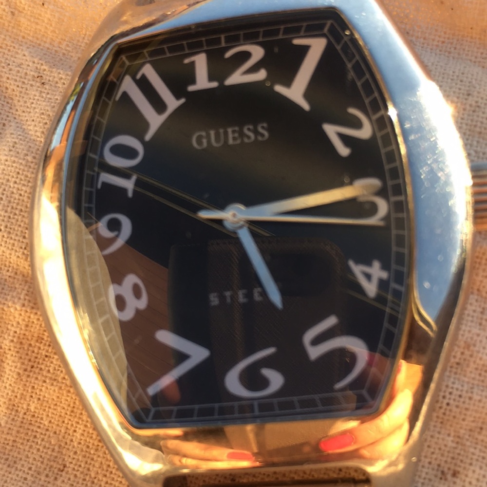 Silver & Black Guess Steel Watch